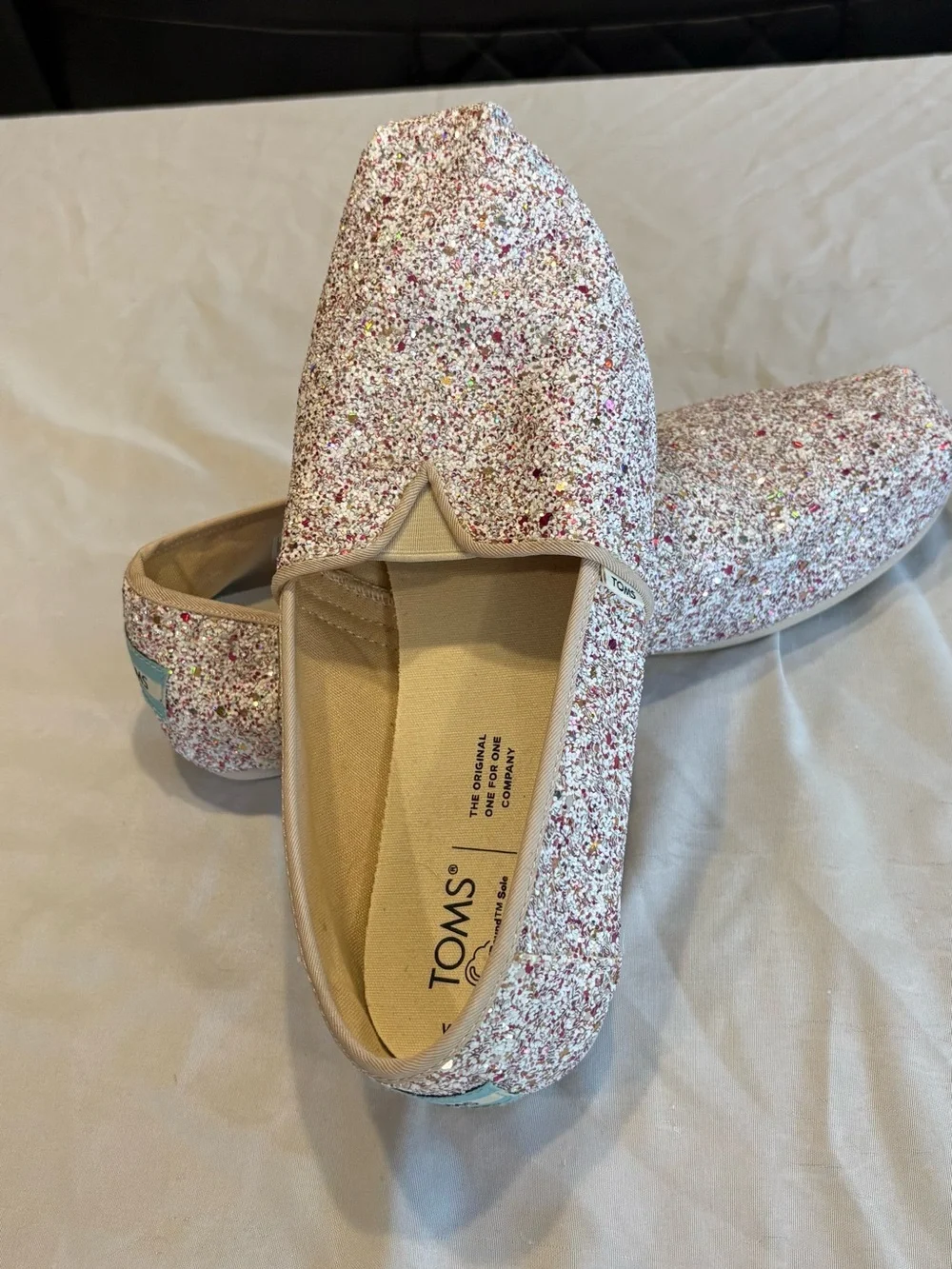 TOMS Women's Pink Multi-Glitter Slip-On Flats